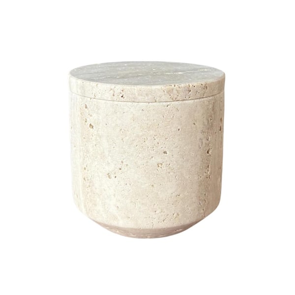 Natural Marble Hole Stone Small Storage Jar with Lid for Cosmetic Cotton Swabs and Sundry Items in Yellow