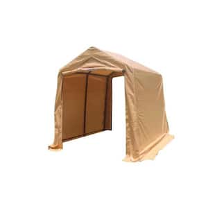 7 ft. x 12 ft. Outdoor Portable Steel Carport Storage Shelter Shed in Brown with Zipper Doors and Vents for Motorcycle