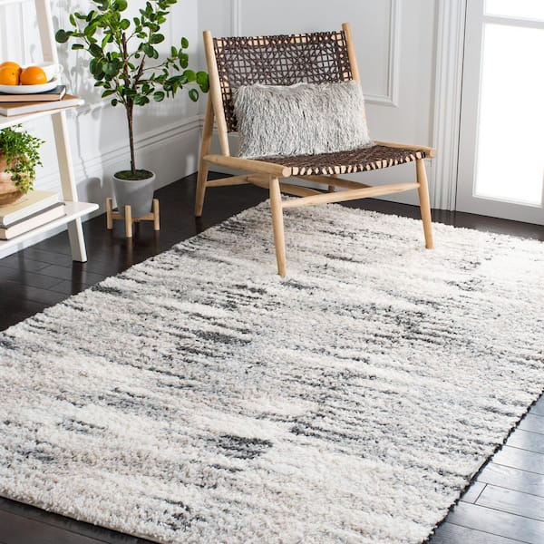 Berber Shag 7 ft. x 7 ft. Gray/Ivory Striped Geometric Abstract Square Area Rug