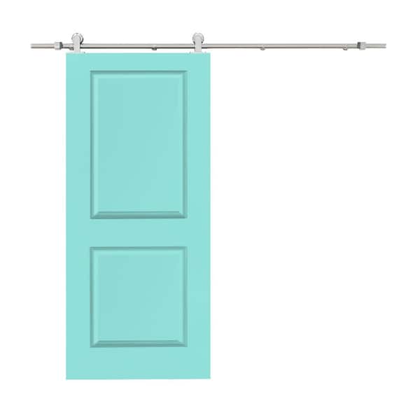 CALHOME 30 in. x 80 in. Mint Green Stained Composite MDF 2-Panel Interior Sliding Barn Door with Hardware Kit