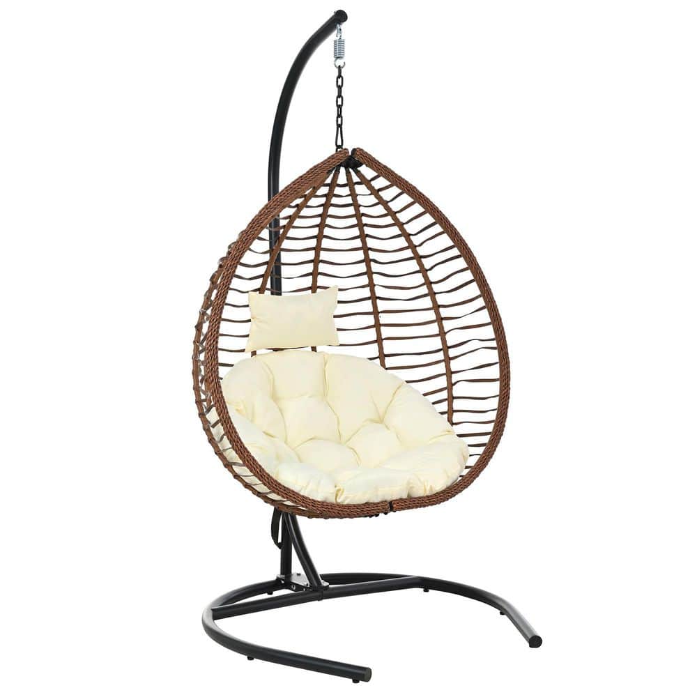 Portable Egg Hammock with Stand Outdoor Swing Chair with Cushion in Brown Beige price history on PriceWatchPro