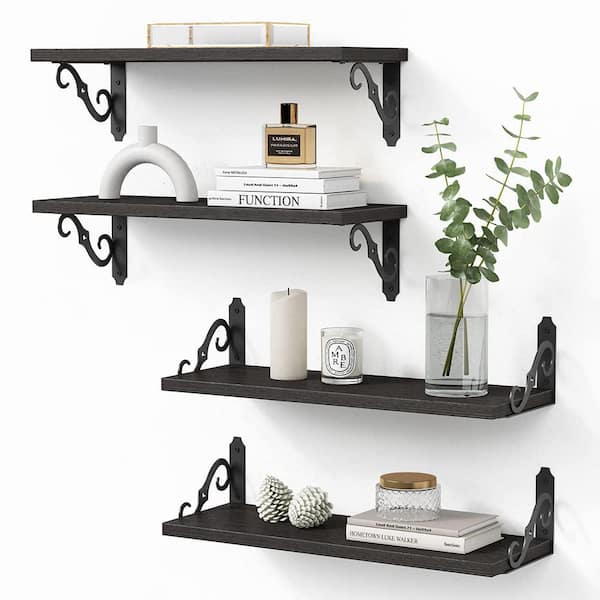 Unbranded 17 in. W x 6 in. D Black Wood Decorative Wall Shelf Set of 4