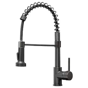 Single Handle Deck Mount Gooseneck Pull Down Sprayer Kitchen Faucet with Handles in Black