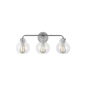 Clara 24 in. 3-Light Chrome Vanity Light Clear Seeded Glass Shades
