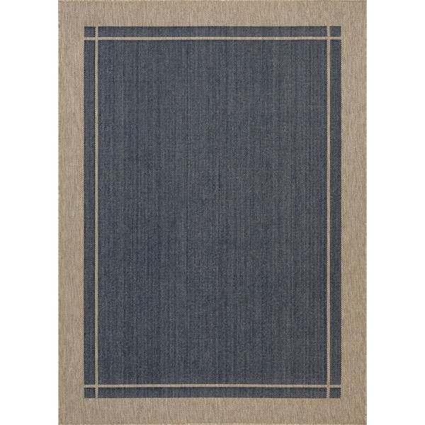 Navy Center Border 5 ft. x 7 ft. Indoor/Outdoor Area Rug