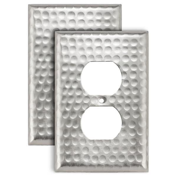 Monarch Abode Hand Hammered nickel 1-Gang Duplex Outlet Wall Plate