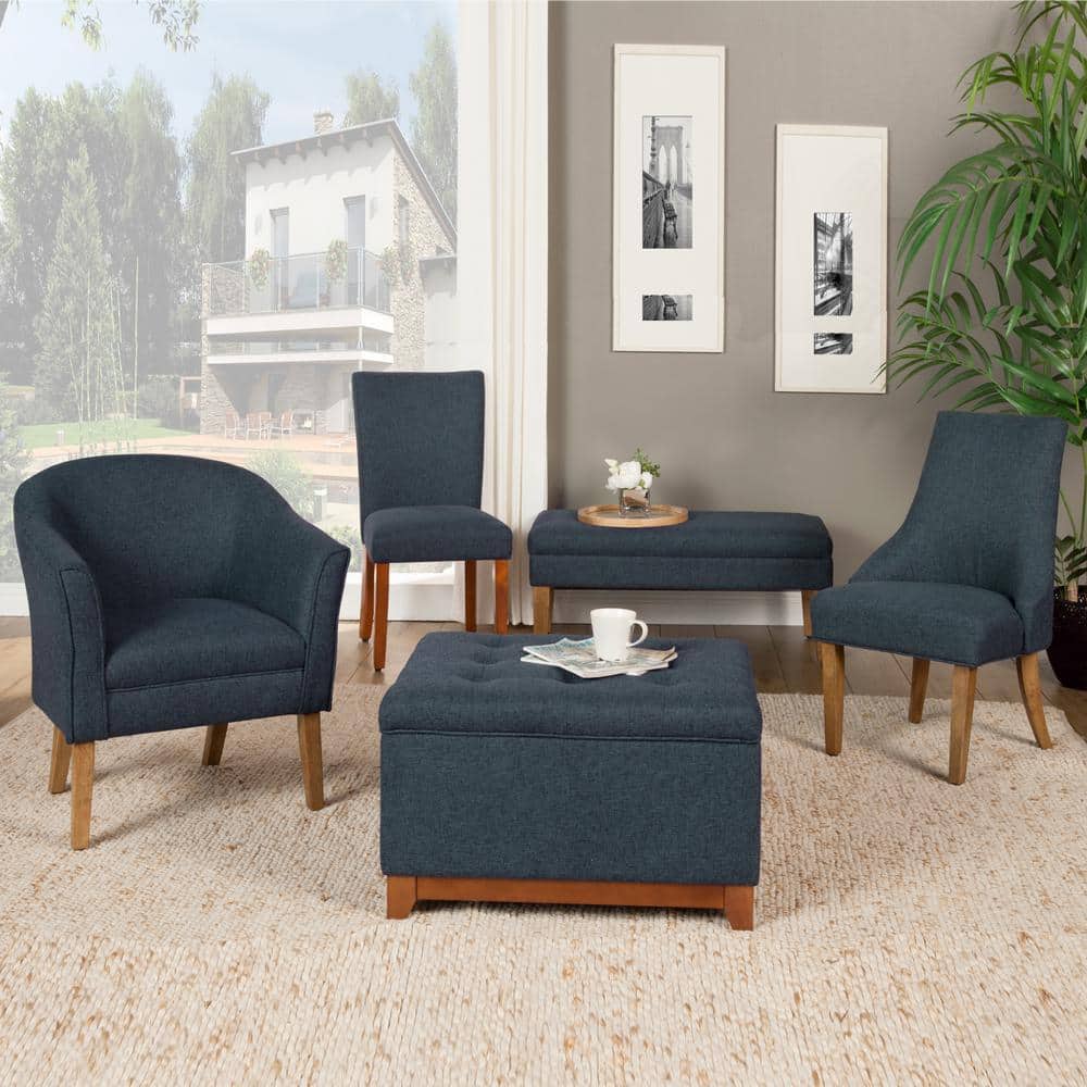 Navy Blue Modern Barrel Wooden Accent Chair