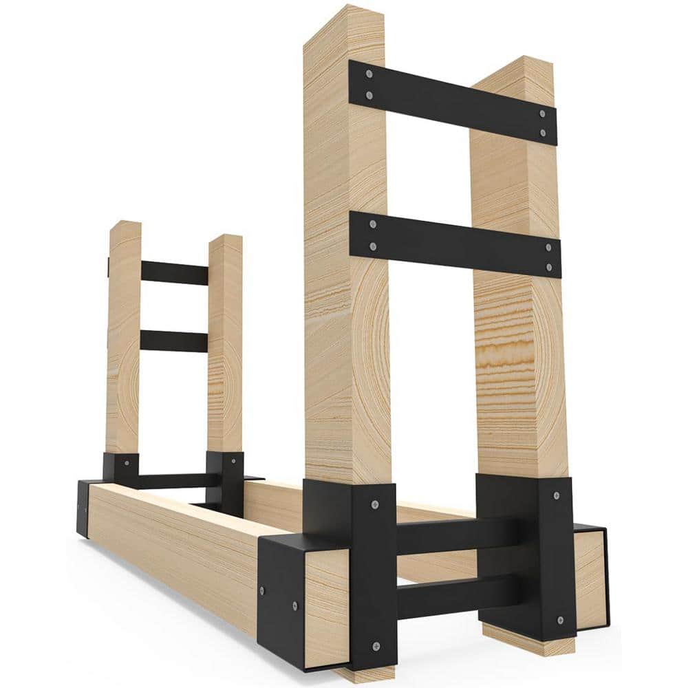 3.7 in. W 2 x 4 Lumber Iron Outdoor Firewood Rack Bracket Kit, DIY Fireplac