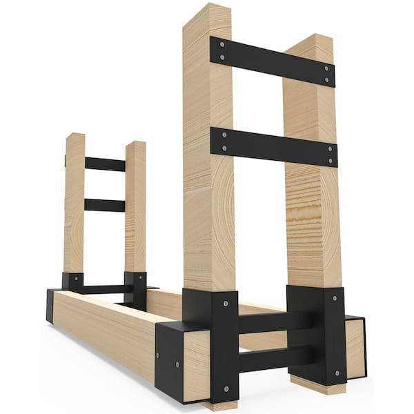 Angel Sar 3.7 in. W 2 x 4 Lumber Iron Outdoor Firewood Rack Bracket Kit, DIY Fireplace Log Stacking Stand Holder (Black)