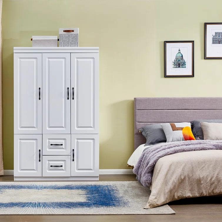 Keloyid White Wood Armoire with Drawers and Shelves