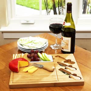 21.5 in. Celtic Bamboo Cheese Board Set with Ceramic Dish and 3 Cheese Tools