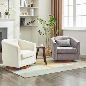 Soft Chenille 360° Swivel Club Chair with Wood Base - Beige