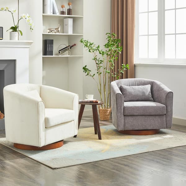 aisword Soft Chenille 360° Swivel Club Chair with Wood Base - Grey