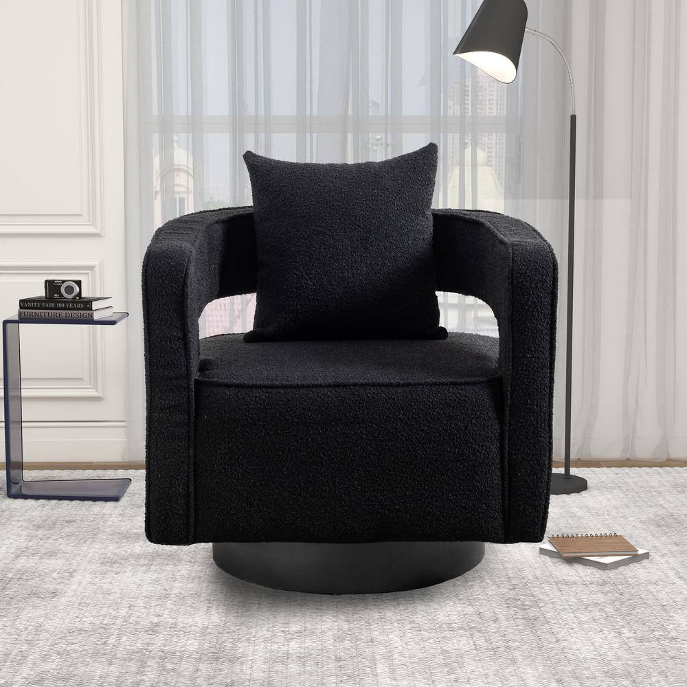 29 in. W Black Swivel Accent Open Back Chair With Black Base For Nursery Be