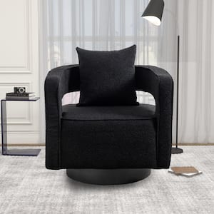 29 in. W Black Swivel Accent Open Back Chair With Black Base For Nursery Bedroom Living Room Hotel Office