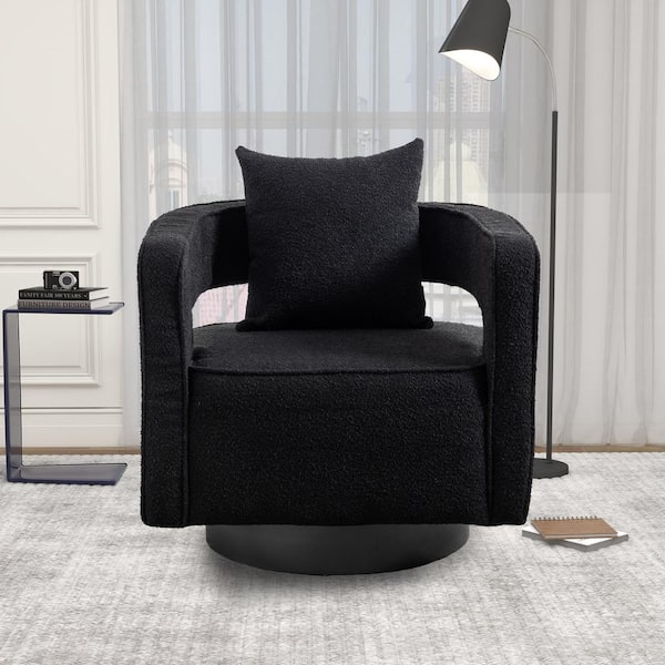 Unbranded 29 in. W Black Swivel Accent Open Back Chair With Black Base For Nursery Bedroom Living Room Hotel Office
