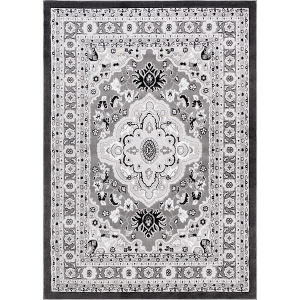 Well Woven Dulcet Raja 7 ft. 10 in. x 9 ft. 10 in. Traditional Medallion Grey Area Rug