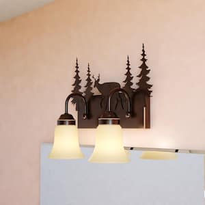 Bryce 16.75 in. W 2-Light Bronze Rustic Deer Bathroom Vanity Light Fixture