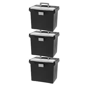 Letter Size Portable File Box with Organizer Lid in Black (3-Pack)