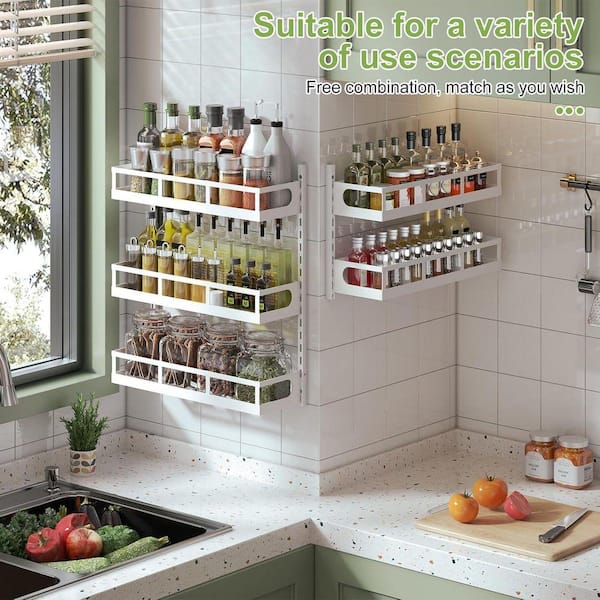 Whatseaso 15.6 in. 5 Tier Metal Wall Mount Spice Rack in White