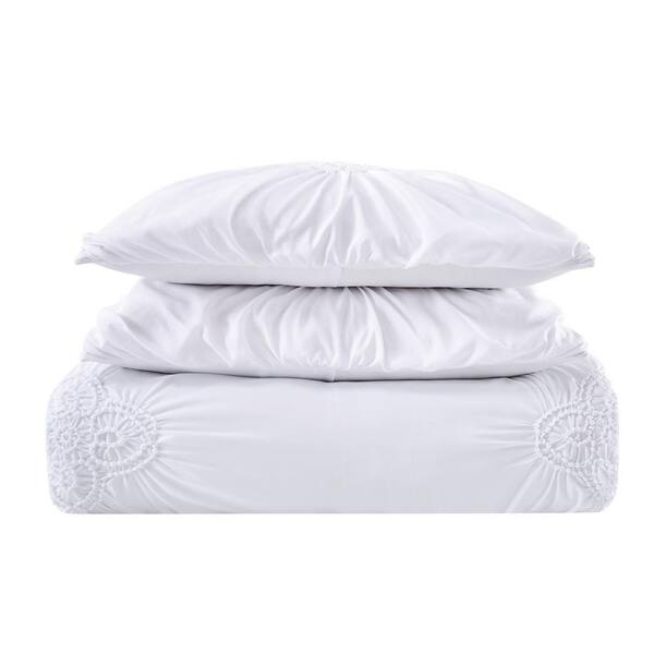 Christian Siriano Georgia Rouched 3-Piece White Full/Queen Duvet