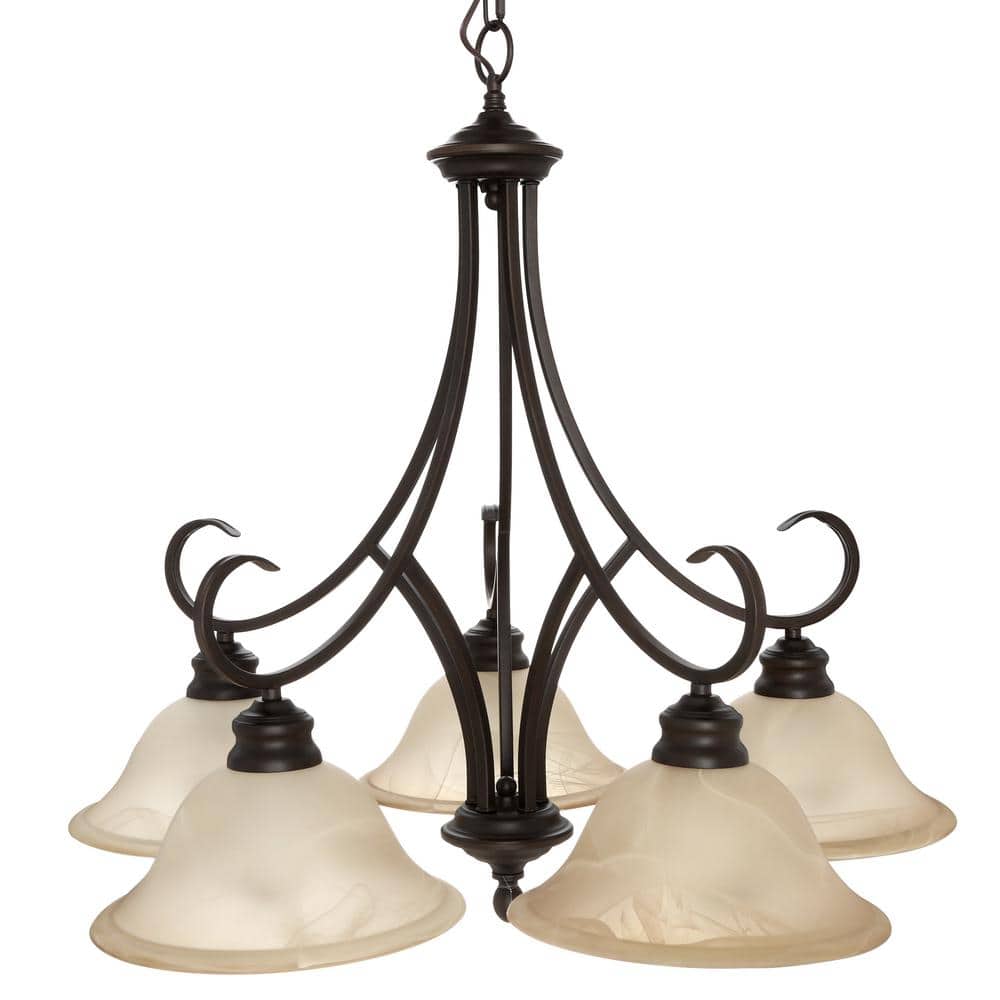 Elegant Lancaster 28" Rubbed Bronze Chandelier with Antique Marbled Glass