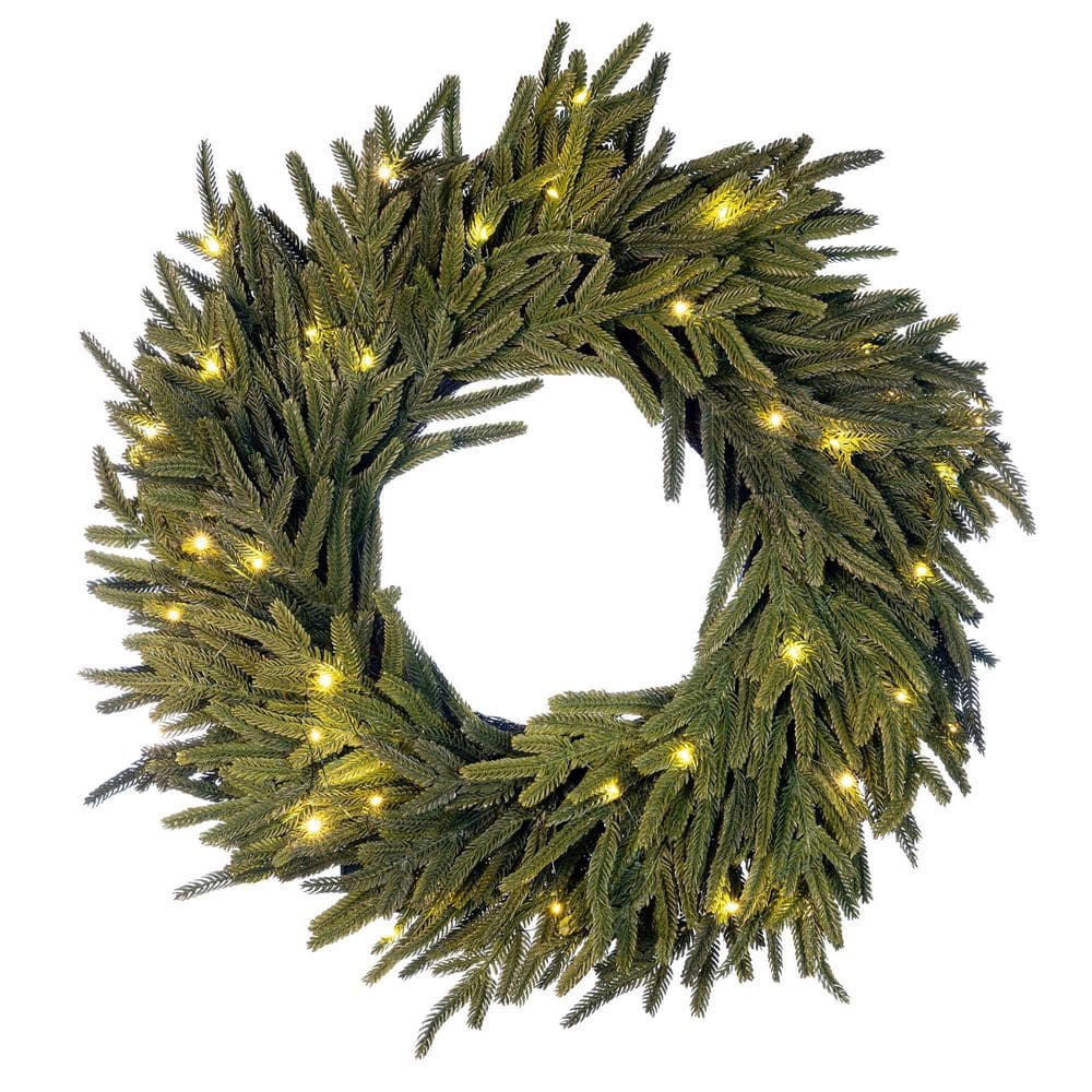 24 in. Green Battery Operated Pre-Lit LED Norfolk Artificial Christmas Wreath price history on PriceWatchPro