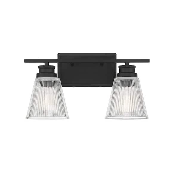 Savoy House 16 in. W x 8.75 in. H 2-Light Matte Black Bathroom Vanity Light with Clear Glass Shades