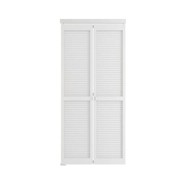 36 in x 80 in Louver Bi-Fold Interior Door for Closet, MDF and PVC, White Folding Door for Wardrobe, including Hardware