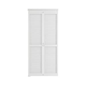 36 in x 80 in Louver Bi-Fold Interior Door for Closet, MDF and PVC, White Folding Door for Wardrobe, including Hardware