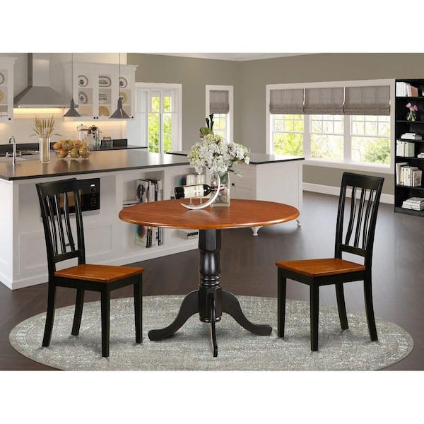 3-Piece Black and Cherry Finish Solid Wood Top-Dining Room Set-Seats 4