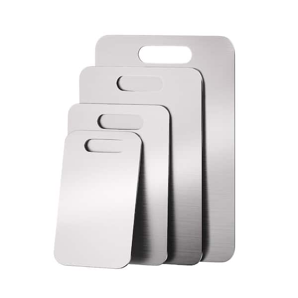 4 Packs 304 Stainless Steel Cutting Boards Set for Meat, Fruits and Bread, Non-Slip, Dishwasher Safe