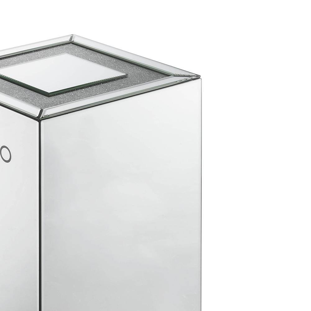 Mirrored Square Wood and Glass Accent Table with LED