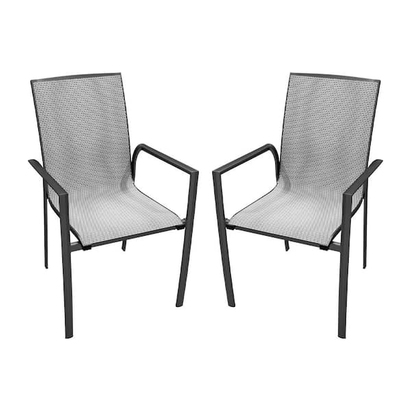 Clihome Aluminum Frame Lightweight Stackable Outdoor Dining Chair in Gray with Teslin Backrest Set of 2