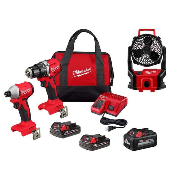 M18 FUEL 18V Lith-Ion Brushless Cordless Hammer Drill & Impact Driver Combo Kit (3-Tool) w/ 3 Batteries & M18 Fan