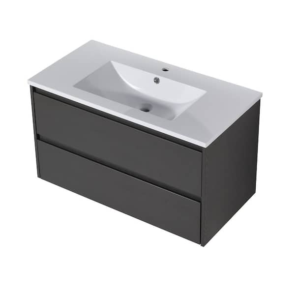 CASAINC 18.2 in. W x 35.8 in. D x 20.5 in. H Bath Vanity in Gray with White Resin Top