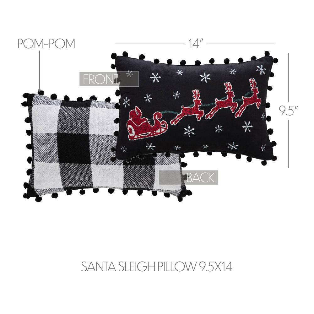 Black and Red Santa Sleigh Pom Pom Throw Pillow
