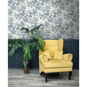 Natori Crane Navy and Cream Non-Pasted Non-Woven Wallpaper (Covers 56 Sq. Ft.)