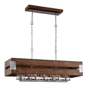 Ackwood 7-Light Dark Wood Rectangular Chandelier with Clear Seeded Glass Shades
