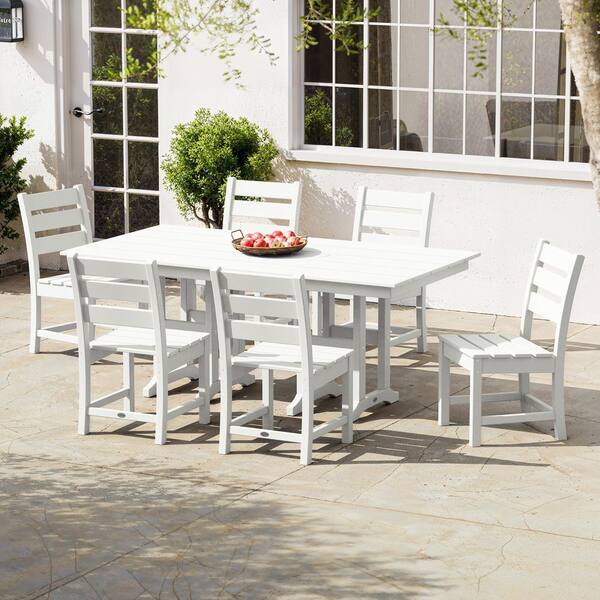 POLYWOOD Grant Park White 7-Piece Plastic Side Chair Outdoor Dining Set