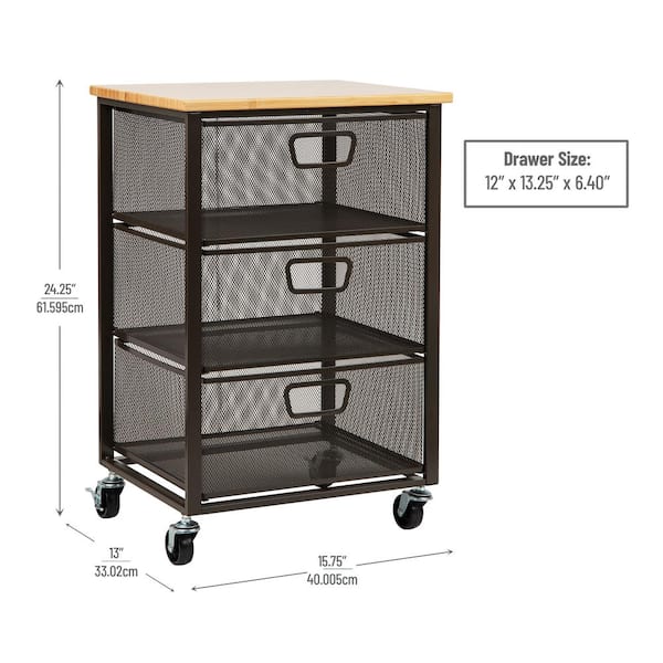 Best Buy: Mind Reader Network Collection, Rolling FIle Cabinet with 3  Removable Drawers, Desk Organizer, Metal Mesh, 11L x 14W x 25H Black  3TWHEEL-BLK