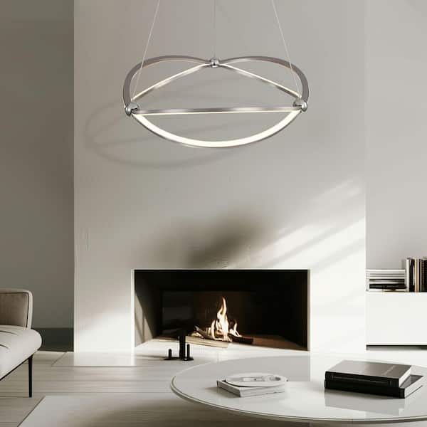 Spirale 1-Light Dimmable Integrated LED Satin Nickel Geometric Chandelier for Dining Room