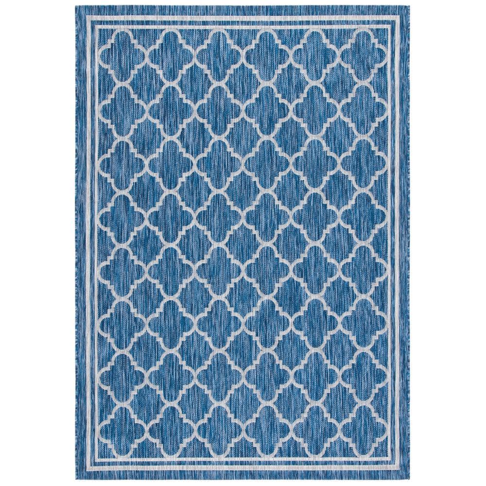 SAFAVIEH Courtyard Navy/Gray 4 ft. x 6 ft. Border Quatrefoil Indoor