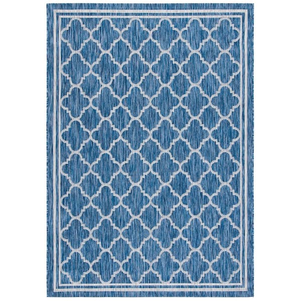 SAFAVIEH Courtyard Navy/Gray 4 ft. x 6 ft. Border Quatrefoil Indoor/Outdoor Patio  Area Rug