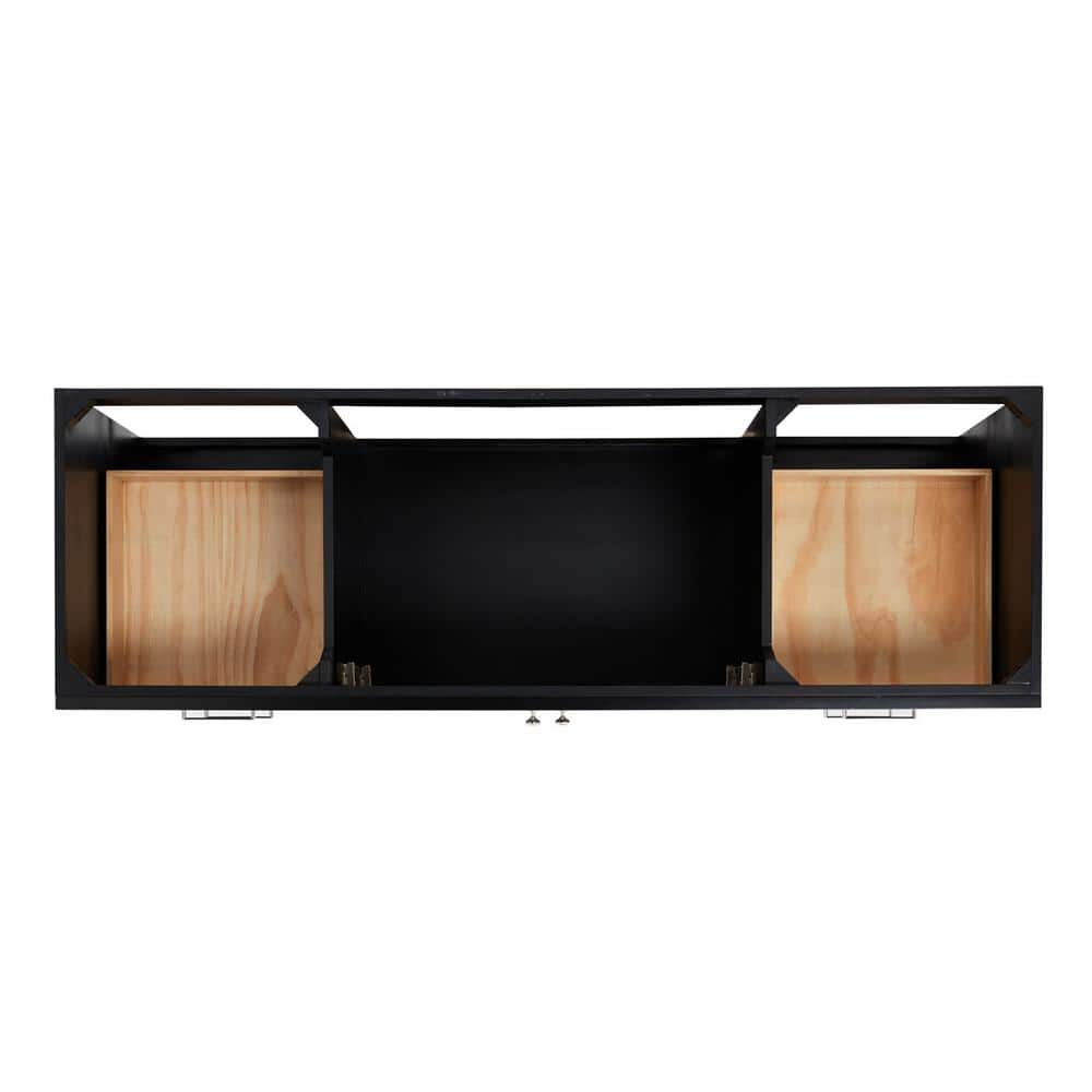 Hamlet Black 66" Freestanding Single Vanity Cabinet with Nickel Hardware