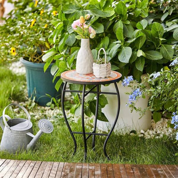 Round Metal Outdoor Side Table 21 in. Round End Table with 14 in