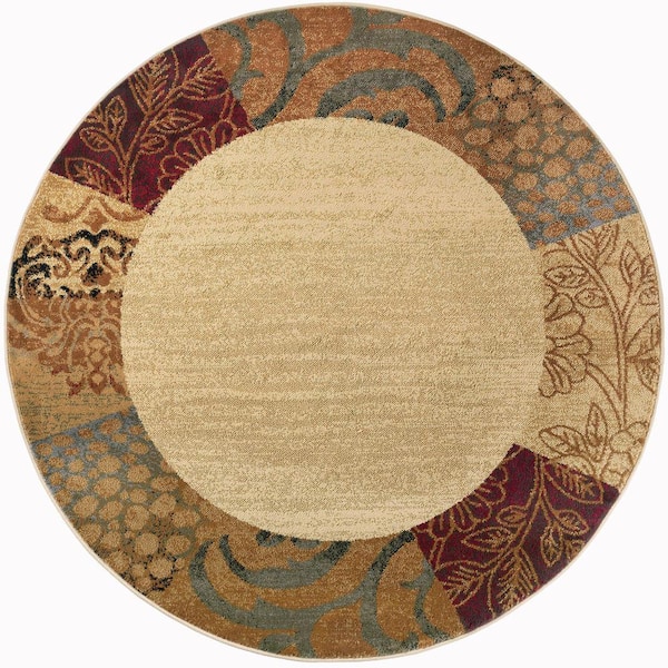 Elegance Floral Beige 8 ft. Round Indoor Area Rug