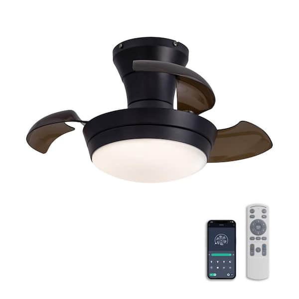 ANTOINE 23 in. Indoor Modern Black Low Profile Ceiling Fan with LED Lights Small Retractable Ceiling Fan with Remote