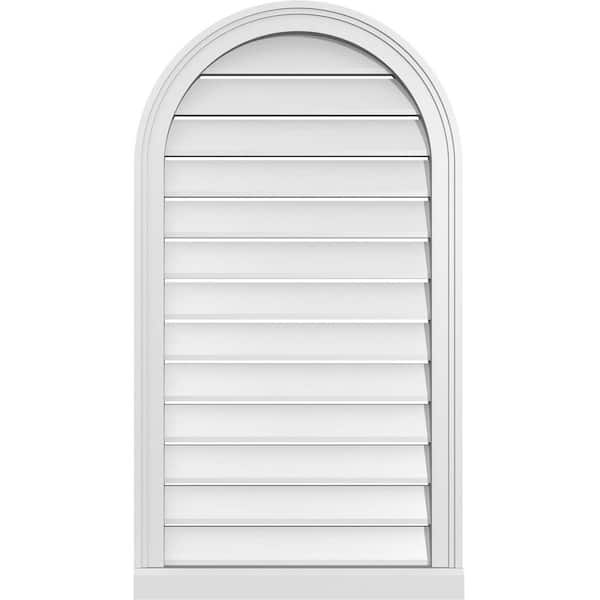 Ekena Millwork 22 in. x 40 in. Round Top Surface Mount PVC Gable Vent: Functional with Brickmould Sill Frame