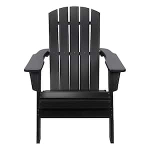 37 in. H Black High-Density Polyethylene Indoor/Outdoor Seaside Mid-Century Modern Adirondack Folding Chair